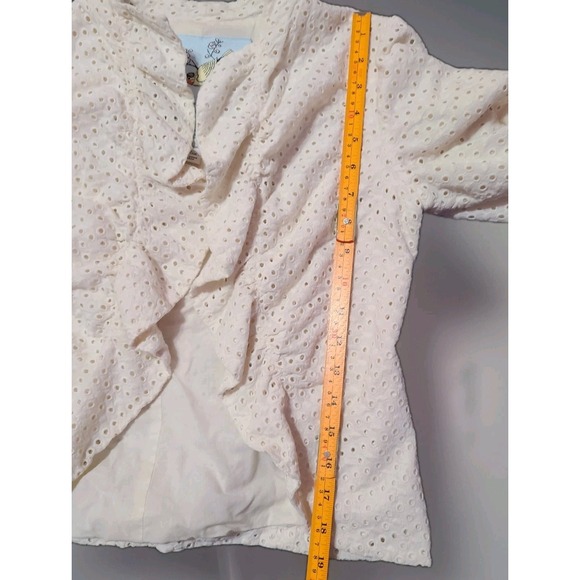 Tabitha Anthropologie Ivory Eyelet Ruffle Jacket Size 2 Cotton Lined‎ Blazer - Picture 5 of 6